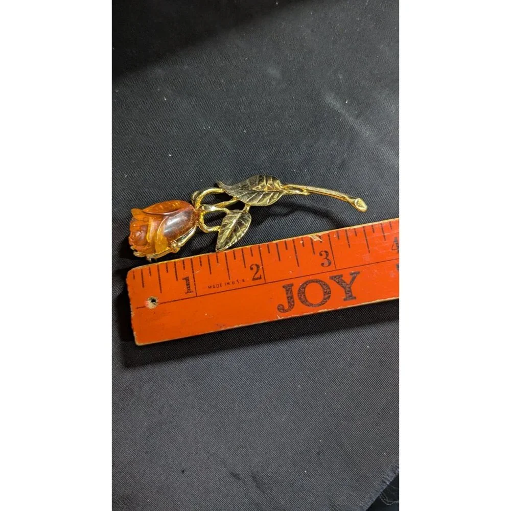 Vintage Amber Rose Gold‎ Tone Flower Brooch Elegant Pin Jewelry 3: